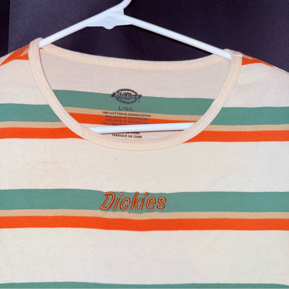 Dickies Cream Tee with Orange and Green Stripes